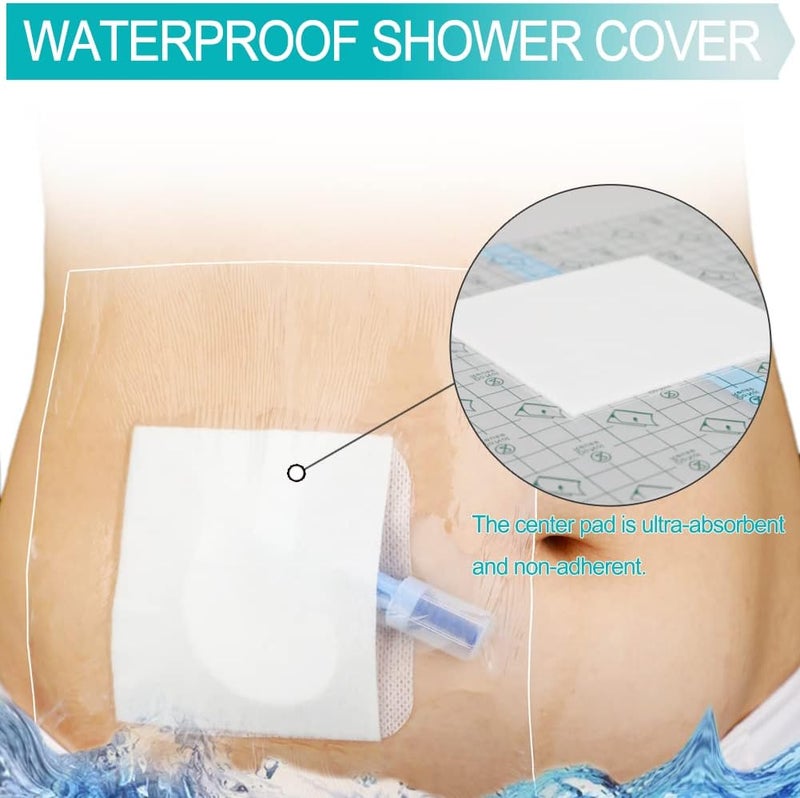 EaseToU Waterproof Dialysis Catheter Shower Cover 8x8 - No Glue On The Center of The Patch, PD Peritoneal Dialysis Port Shower Protector Shield Island Bandage Dressing Patch Accessories (Pack of 25) - Image 2